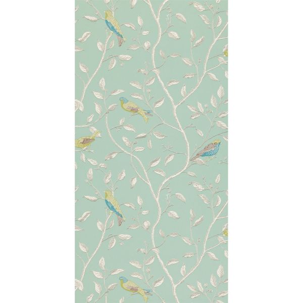Finches Bird Branch Wallpaper 101 by Scion in Duckegg Green