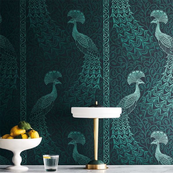 Pavo Parade Wallpaper 116 8028 by Cole & Son in Metallic Petrol blue