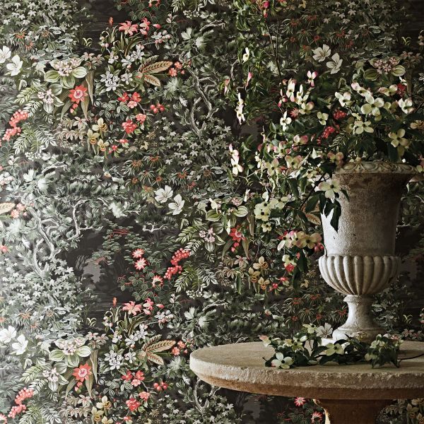 Woodland Wallpaper 4011 by Cole & Son in Coral Olive Charcoal