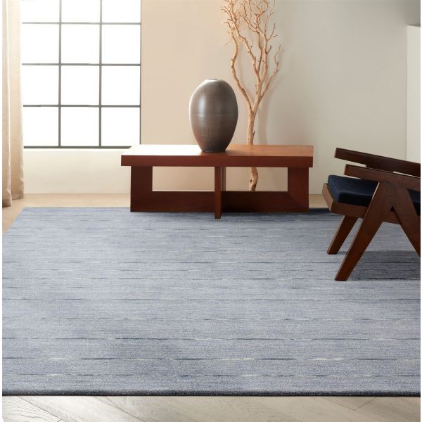 HAL01 Stripe Wool Rug By Calvin Klein in Denim Blue