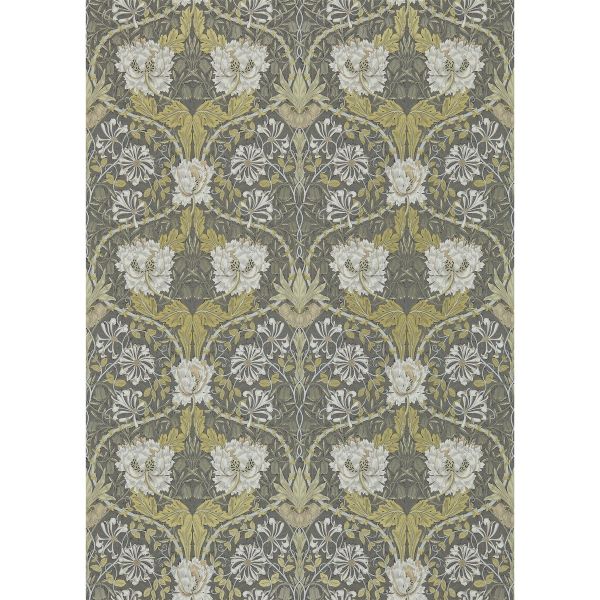 Honeysuckle and Tulip 214701 Wallpaper by Morris & Co in Charcoal Gold