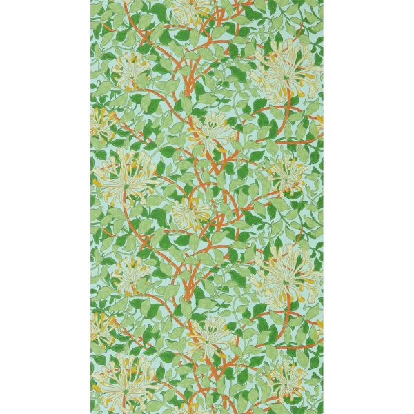 Honeysuckle Wallpaper 217094 by Morris & Co in Sky Burnt Orange