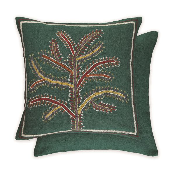 Fiorela Embroidered Stem Cushion By William Yeoward in Jade Green