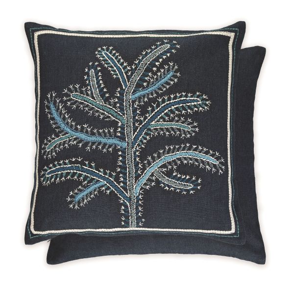 Fiorela Embroidered Stem Cushion By William Yeoward in Indigo Blue