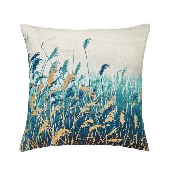 Water Reeds Designer Cushion By Clarissa Hulse in Teal Blue