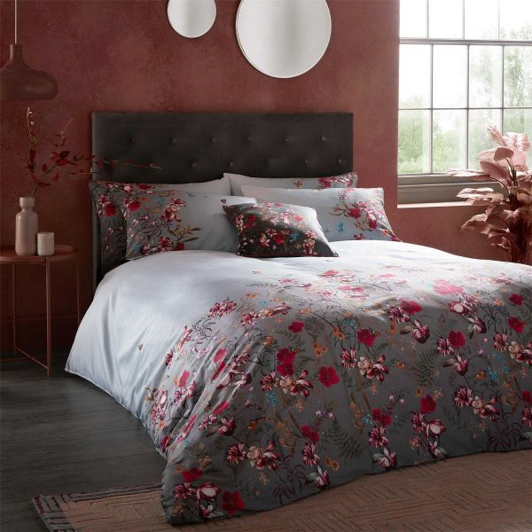 Fern Forest Bedding and Pillowcase By Ted Baker in Shadow Grey & Pink