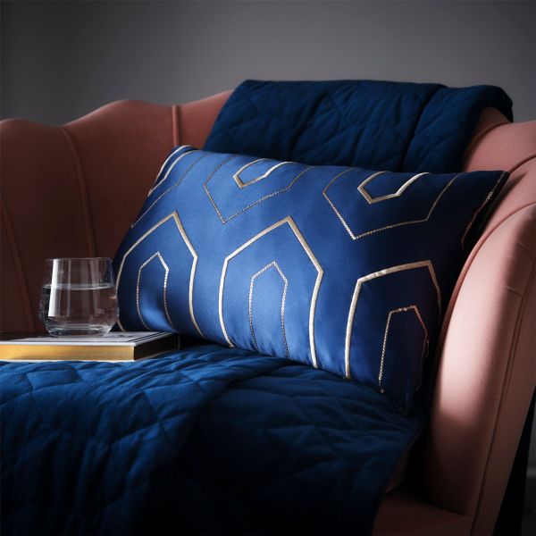 Phoebe Geometric Embroidery Cushion By Tess Daly in Midnight Blue