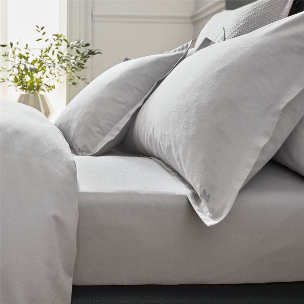 Muro Fine Lines Cotton Plain Fitted Sheet in Grey