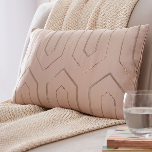 Phoebe Geometric Embroidery Cushion By Tess Daly in Blush Pink