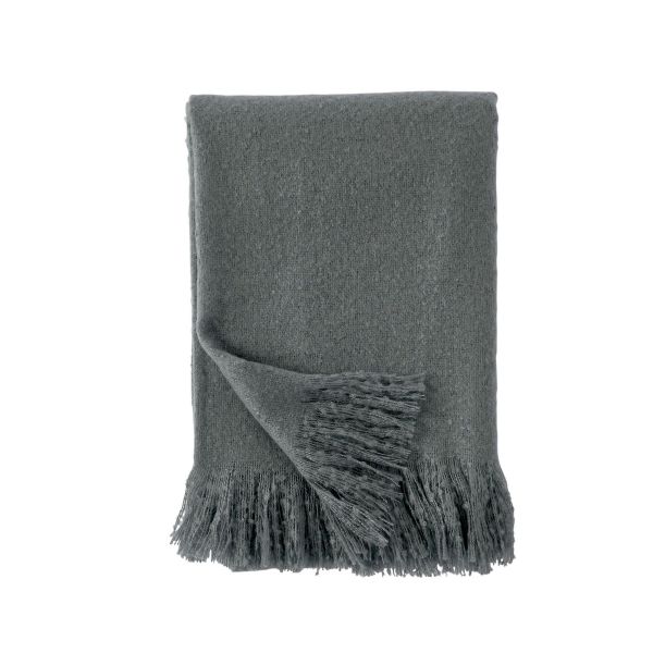 Faux Fur Fringed Throw By DKNY in Grey