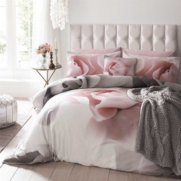 Porcelain Rose Floral Bedding and Pillowcase By Ted Baker in Pink Grey