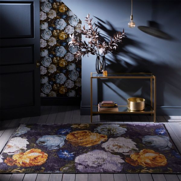 Floretta Floral Rug by Clarke & Clarke in Mineral Charcoal
