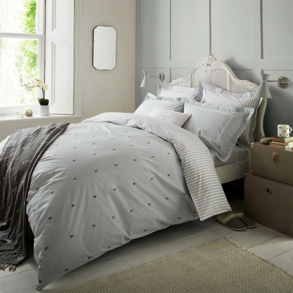 Bees Bedding and Pillowcase By Sophie Allport in Duckegg Blue