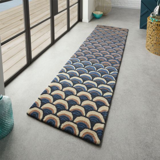 Masquerade Geometric Scale Wool Runner Rugs 16008 by Ted Baker in Blue