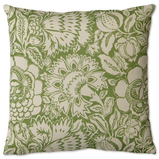 Poppy Damask Indoor Outdoor Cushion 647007 by Sanderson in Botanical Green