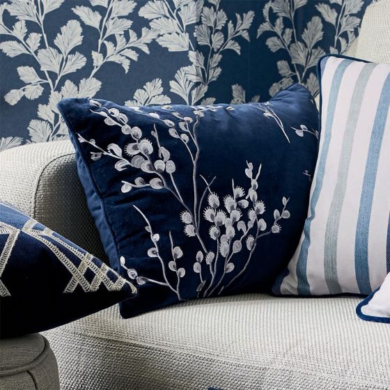 Pussy Willow Floral Cushion by Laura Ashley in Midnight Blue