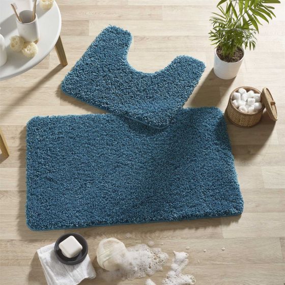 Buddy Bath Mat And Toilet WashableSet in Teal Blue
