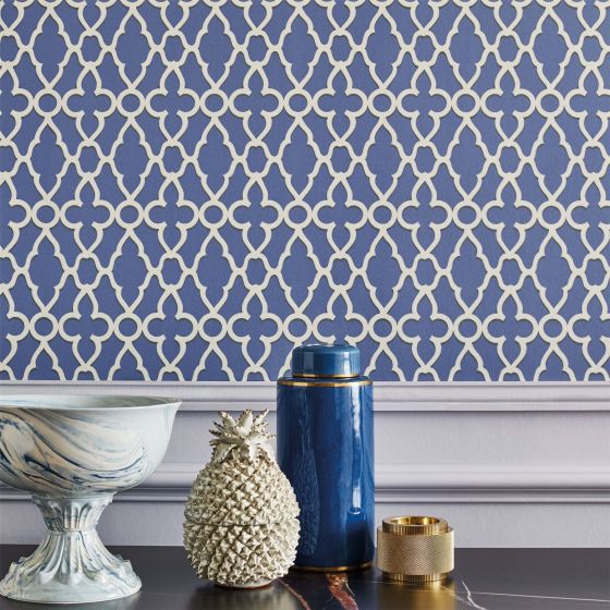 Treillage Wallpaper 116 6021 by Cole & Son in White Hyacinth Blue