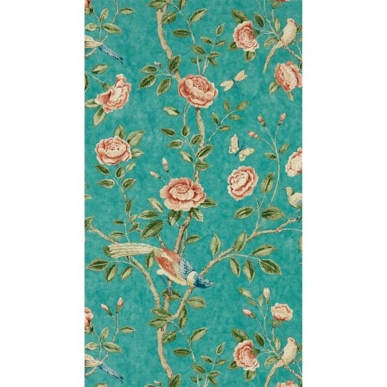 Andhara Floral Wallpaper 216796 by Sanderson in Teal Turmeric
