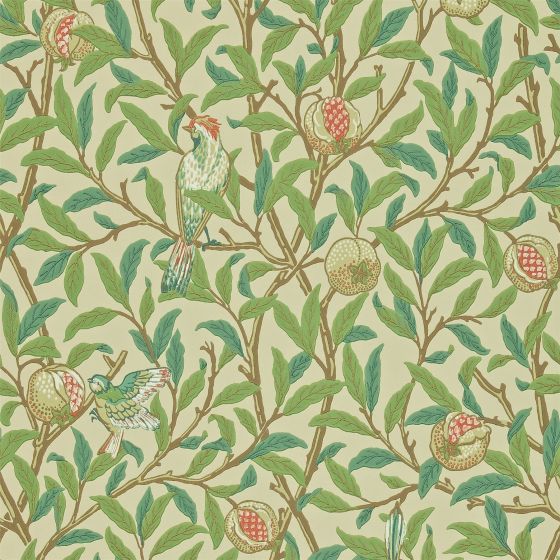 Bird & Pomegranate Wallpaper by Morris & Co in Bayleaf Cream