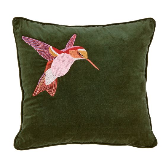 Retro Hummingbird Cushion by Ted Baker in Green