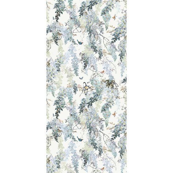 Wisteria Falls Wallpaper Panel B 216299 by Sanderson in Aqua Blue