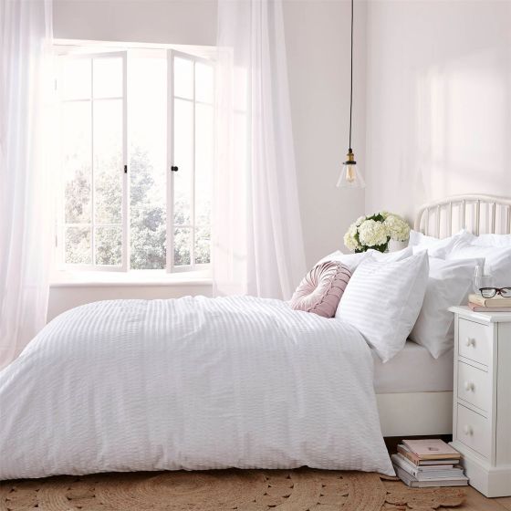 Emma Seersucker Bedding Set by Laura Ashley in White