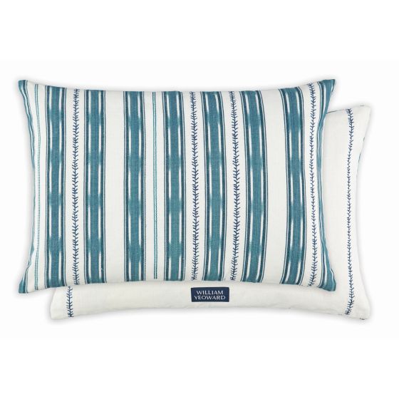 Iluka Stripe Embroidered Cushion By William Yeoward in Peacock Blue