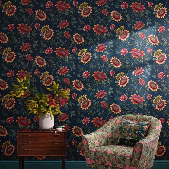 Tonquin Floral Wallpaper W0134 03 by Wedgwood in Midnight Blue