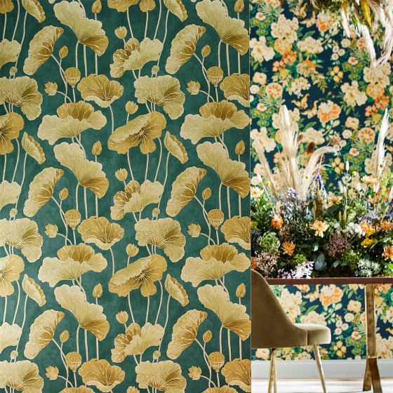 Lotus Leaf Wallpaper 217127 by Sanderson in Midnight Copper