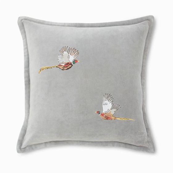 Pheasant Cotton Cushion by Sophie Allport in Blue Mist