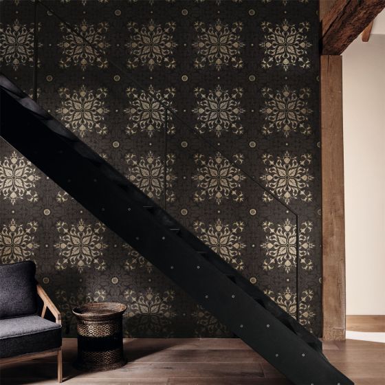 Pure Net Ceiling Wallpaper 216036 by Morris & Co in Charcoal Gold
