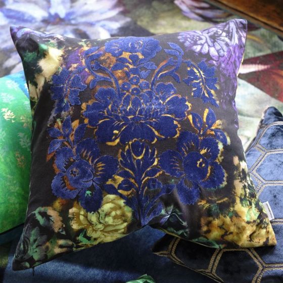 Tarbana Floral Damask Cushion By Designers Guild in Midnight Blue