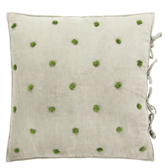 Designers Guild Sevanti Rectangular Quilted Cushion With Pom Poms in Dove