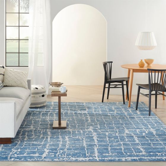 Luna Abstract Rugs LUN02 by Nourison in Blue Silver