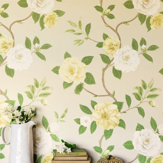Christabel Wallpaper 213377 by Sanderson in Yellow Ivory White