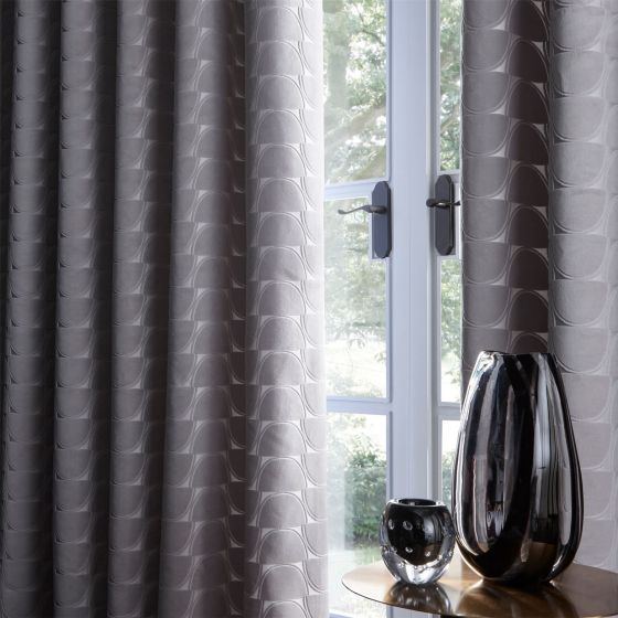 Lucca Geometric Velvet Curtains By Clarke And Clarke in Silver Grey