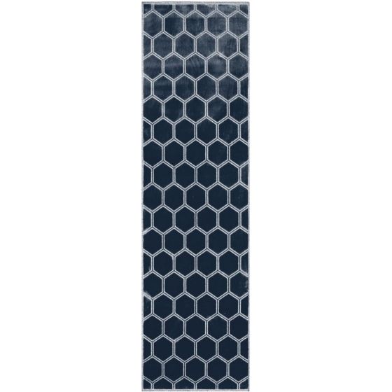 Manipur Geometric Runner Rug in Delft Blue By Designers Guild