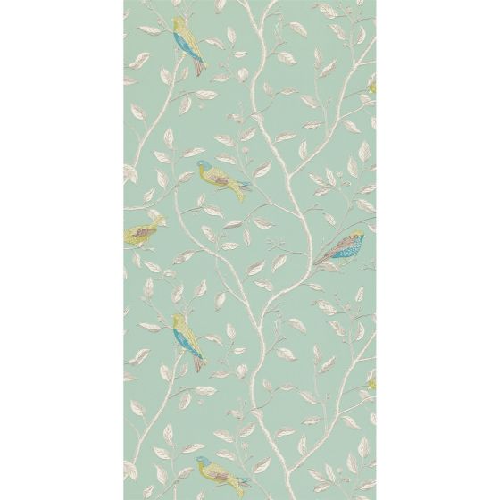 Finches Bird Branch Wallpaper 101 by Scion in Duckegg Green
