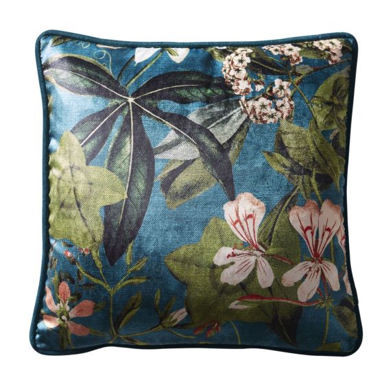 Passiflora Tropical Floral Cushion By Clarke And Clarke in Kingfisher Blue