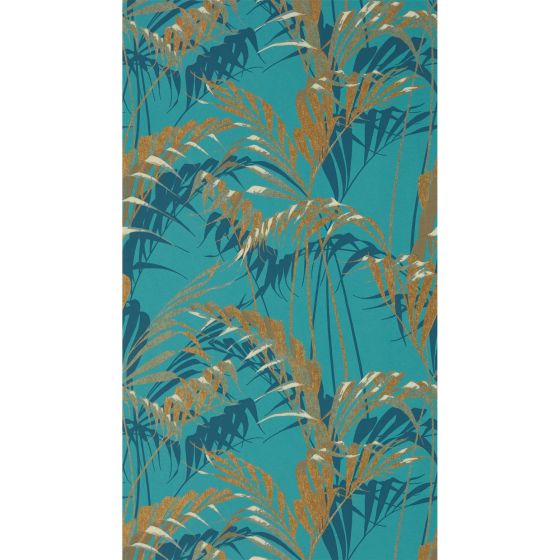 Palm House Wallpaper 216640 by Sanderson in Teal Gold