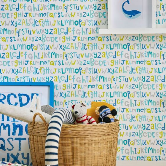 Letters Play Wallpaper 111281 by Scion in Citrus Lagoon Sky