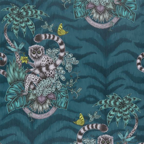 Lemur Wallpaper W0103 03 by Emma J Shipley in Navy Blue