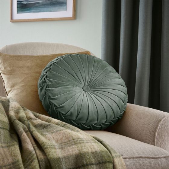 Rosanna Velvet Circle Cushion by Laura Ashley in Fern Green