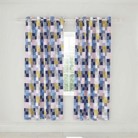 Cosmos Lined Curtains in Navy Blue by Helena Springfield