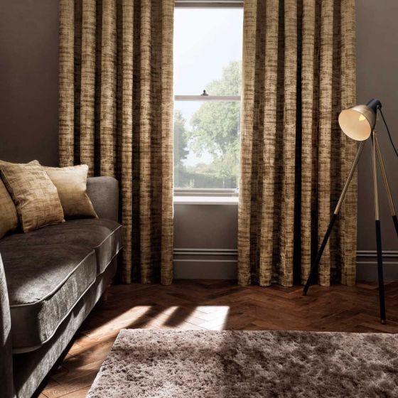 Naples Embossed Velvet Curtains By Clarke And Clarke in Gold Yellow