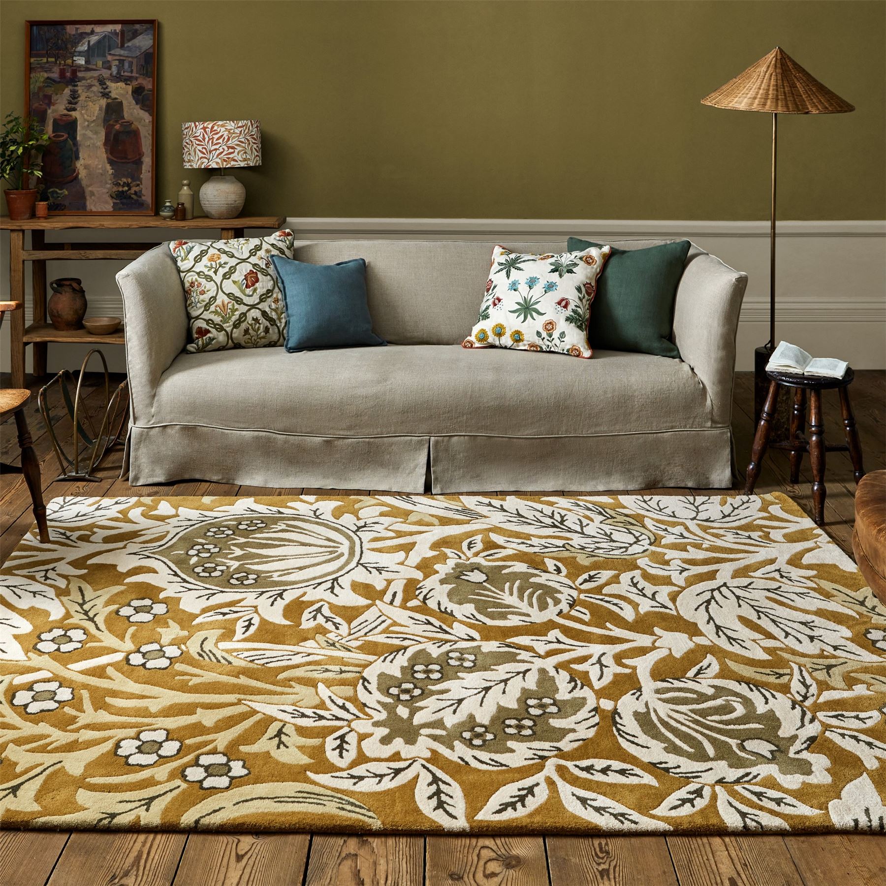 Elmcote Floral Wool Rugs 127806 by Morris & Co in Gold
